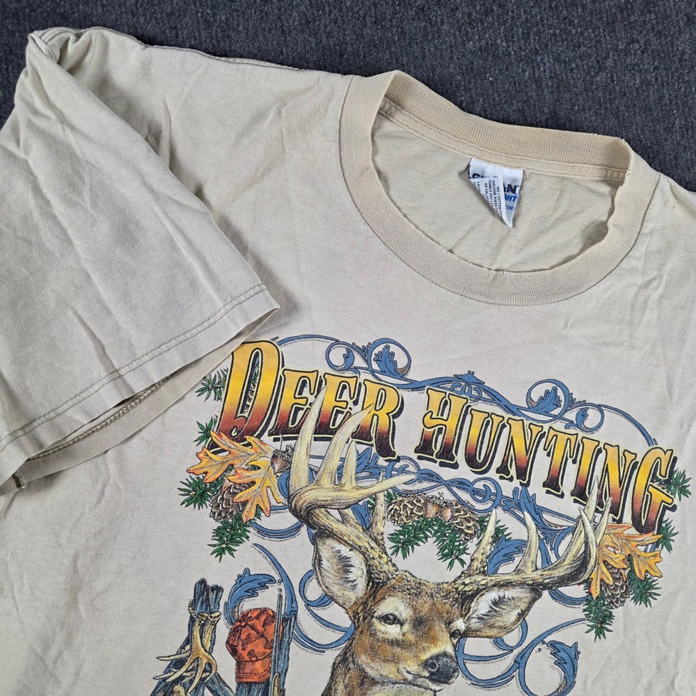 Vintage 1995 Graphic Tee‎ Mens XXL Outdoor Buck Wear Deer Hunting T-Shirt Tan